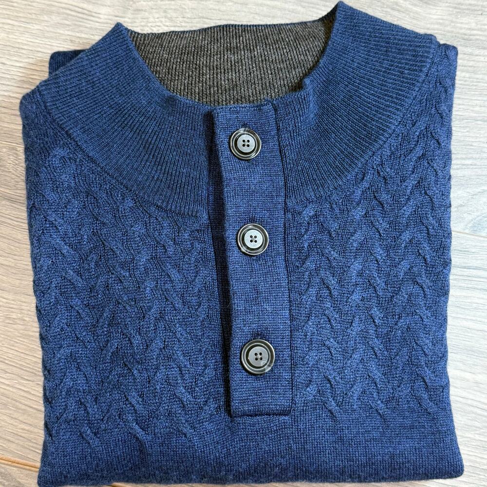 Turnbury Extra Fine Merino Wool Henley Sweater Size L Classic Quiet Luxury